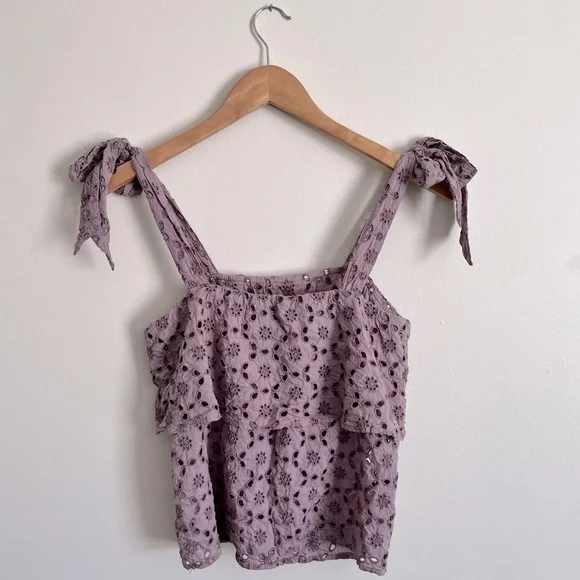 American Eagle Outfitters Eyelet Ruffle Tie Tank Top - Picture 3 of 12